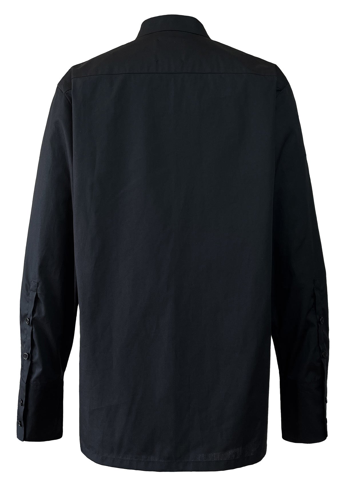Slim black cotton women's shirt by Leophil with banded collar