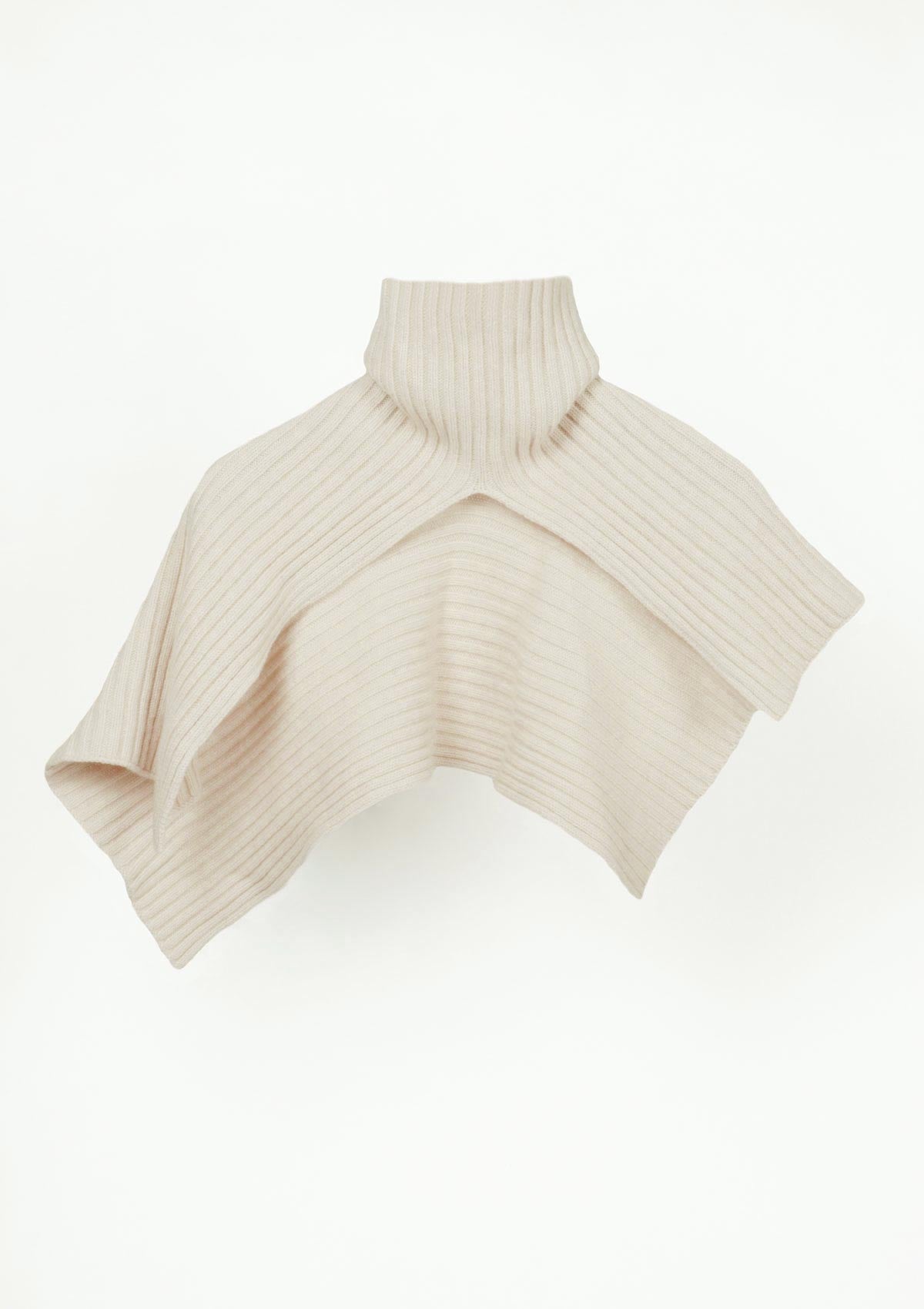 Leophil rib knit cape - Women's neck scarf in ivory cashmere wool