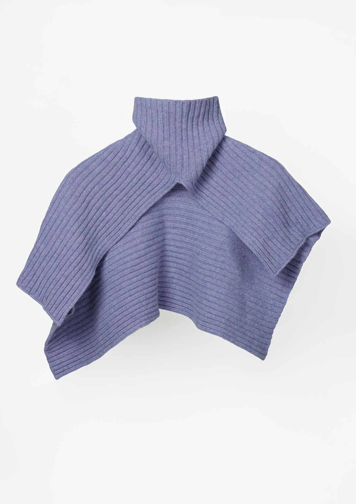 Leophil rib knit cape - Women's neck scarf in lilac cashmere wool