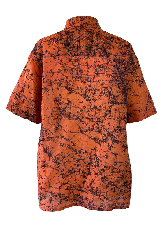 OTTO Handprinted Khadi Silk and Cotton Shirt with Short Sleeves