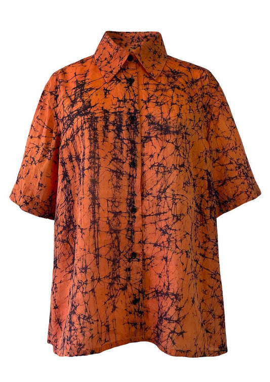 OTTO Handprinted Khadi Silk and Cotton Shirt with Short Sleeves