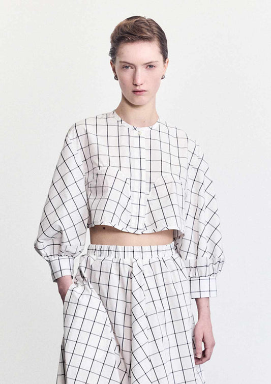 SOPHIE White Crop Top with Balloon Sleeves